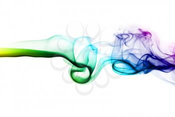 Abstract bright colored smoke on a white background.