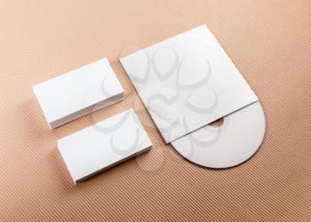 Blank business cards and compact disk. Template for branding identity.