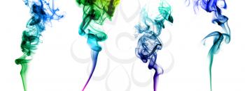 Set of abstract bright colored smoke on a white background