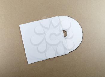 Compact disk on a table. Template for branding identity for designers.