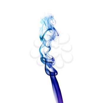 Abstract bright colored blue smoke on a white background.