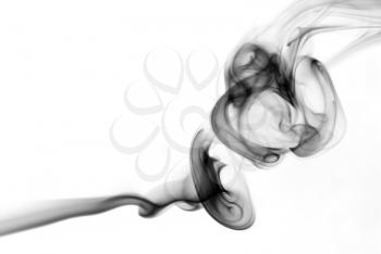 Photo of abstract curls of smoke on white background. Studio shot.