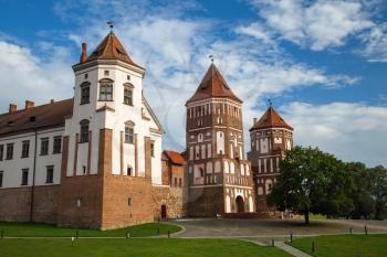 Mir, Belarus - August 04, 2016: Ancient medieval fortress with towers in Mir, Belarus. UNESCO World Heritage