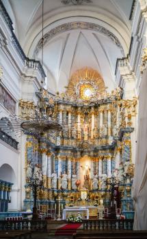 Grodno, Belarus - August 06, 2016: Altar of the St. Francis Xavier Cathedral, Grodno. Vertical shot