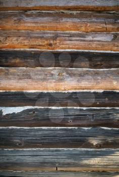 Vintage wood logs wall background. Weathered wooden texture.