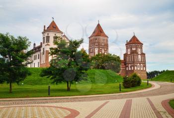 Ancient medieval castle with towers in Mir, Belarus. UNESCO World Heritage
