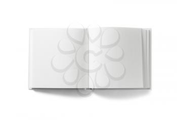 Open blank book on white background. Isolated with clipping path. Flat lay.