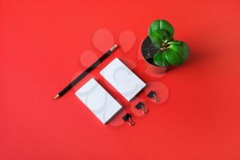 Blank corporate identity. Stationery template on red paper background. Branding mockup.