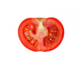 Half tomato on white background. Isolated with clipping path. Flat lay.