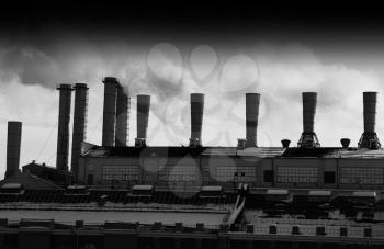 Smoke from heating plant chimneys poison atmosphere background hd