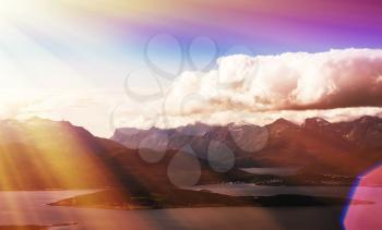 Norway fjord channels with sun flare background hd