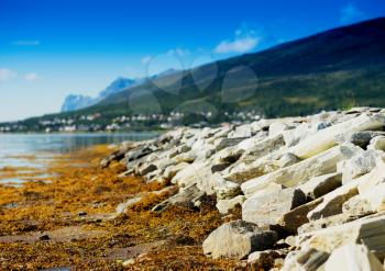 Diagonal stony beach landscape backgroundhd