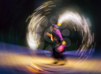Horizontal vivid fire fakir rotating motion blur abstraction background backdrop
