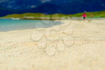 Blurred person on the sandy beach bokeh background hd
