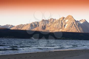 Sunset Norway sea mountains landscape backgroundhd