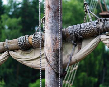 Horizontal vivid medieval pirate ship mast bokeh composition background backdrop