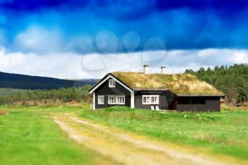Classic Norway cottage landscape background hd