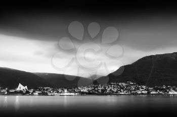 Black and white Tromso overcast weather landscape background hd