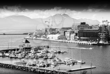 Northern Tromso city port black and white background hd