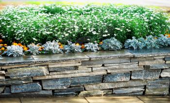 Brick stone fence with flowers background hd