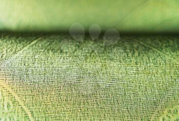 Horizontal vivid green fabric bokeh background
