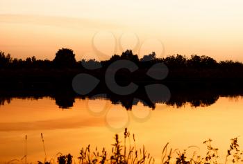 Classic Russian river bank sunset background hd