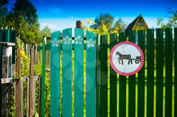 Horse road sign on countryside fence background hd
