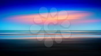 Horizontal vivid ocean sunset horizon blur abstraction background