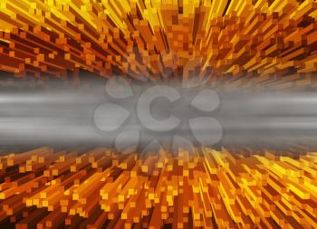Horizontal vivid orange 3d extrude cubes abyss with white smoke abstraction background