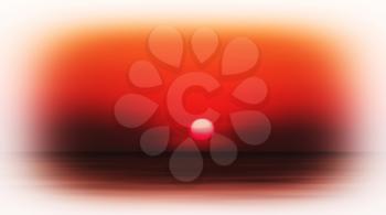 Horizontal vivid burning red sunset ocean horizon vignette postcard background