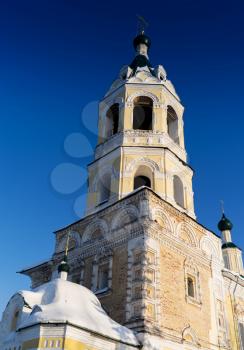 Vertical vivid orthodox tower church background backdrop