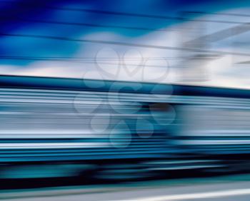 Horizontal vivid blue train motion blur abstraction background backdrop