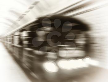 Vintage metro train in motion abstraction background