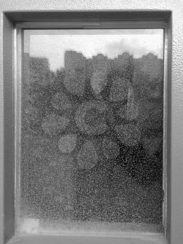Black and white window with reflection and waterdrops background hd