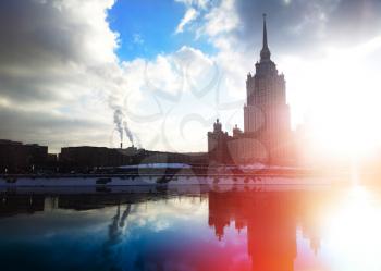 Moscow city hotel background with light leak hd