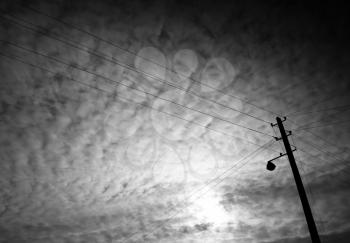 Black and white old power line cloudscape background hd