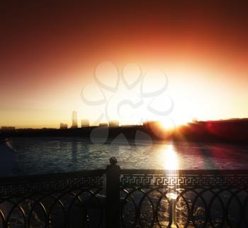 Dramatic light leak near Moscow river city background hd
