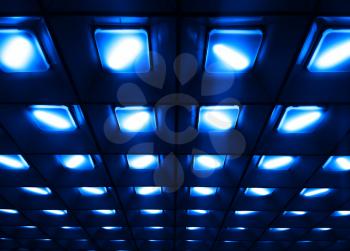 Diagonal blue lines of illuminated lamps background hd