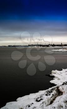 Vertical winter Finland industrial region background backdrop