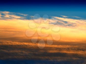 High altitude sunset clouds background