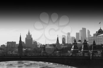 Horizontal black and white view on Moscow Red square city background hd