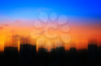 Sunset buildings skyline abstract background