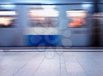 Rusing Moscow metro train blur background
