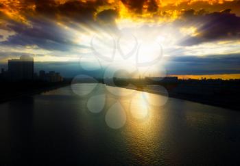 Dramatic sunset on Moscow river background