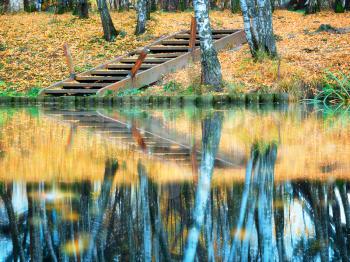 Autumn pond reflections landscape background