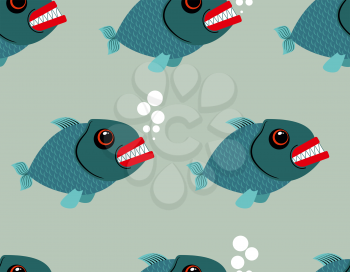 Piranha seamless pattern. Toothy fish vector background. Terrible, bloodthirsty saltwater fish. Marine predator in sea of endless texture.