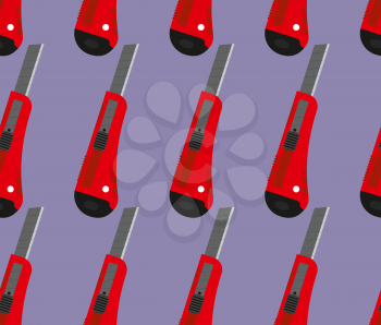 Office knife seamless pattern. Office knife vector background. Red cutter.