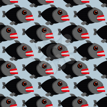 Piranha seamless pattern. Many bloodthirsty marine predators. Marine vector background. Texture of Evil fish. Flock of dangerous Piranha