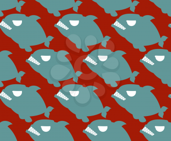 Fish seamless pattern. Naval Piranha predatory fish vector background.