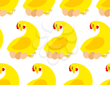 Chicken farm seamless pattern. Vector background of chickens and eggs. Many hens laying.